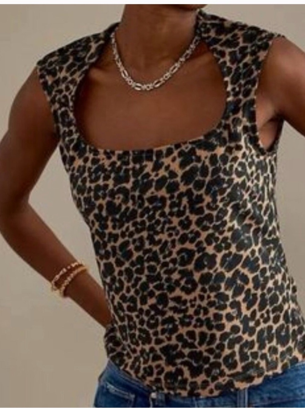 Anthropologie Maeve Leopard Square Neck top